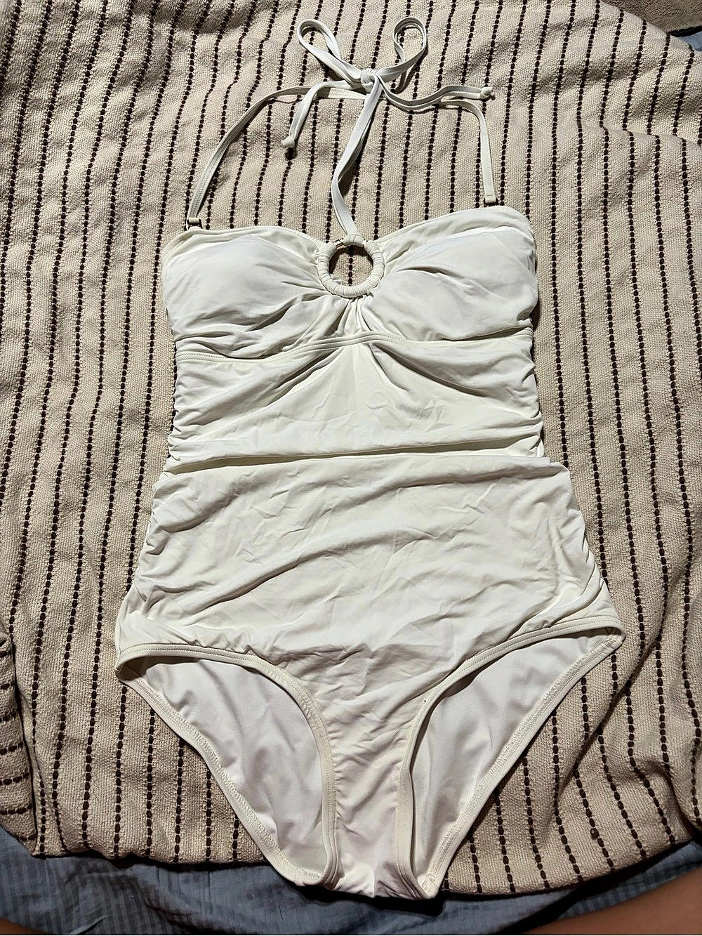 Michael Kors Ruched Ring One-Piece Swimsuit White Size 10